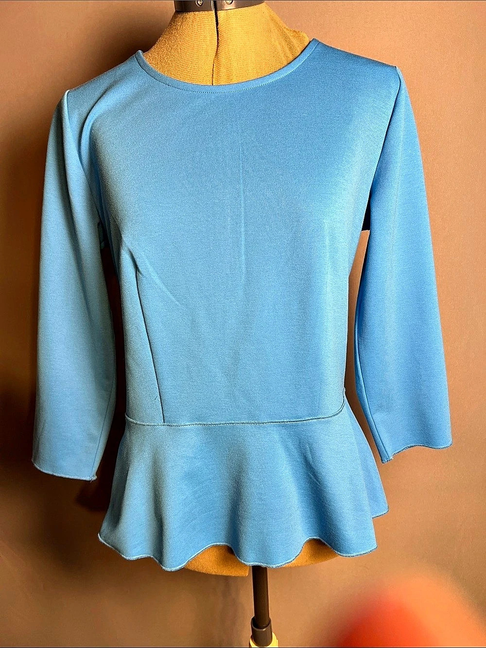 Ann Taylor NWT Blue Peplum Top Long Sleeve Fitted Blouse Size M